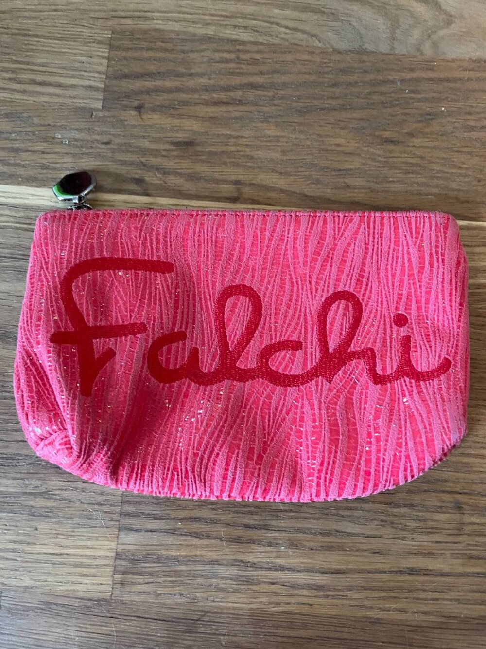 Vintage Carlos Falchi Pink Textured Zipper Pouch Shakespeare Lining Makeup Bag